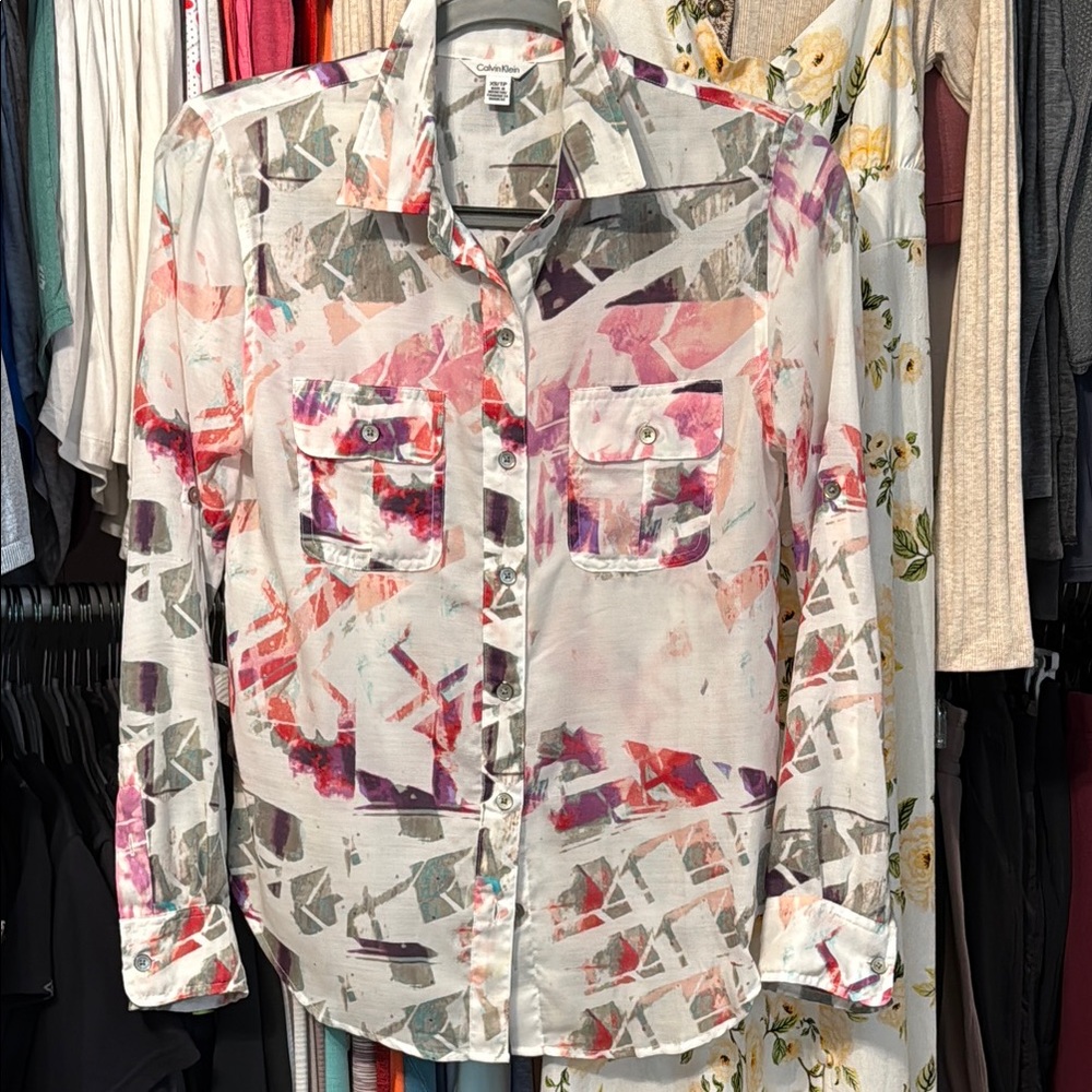 Calvin Klein Colorful Abstract light-weight Button-Up Shirt, like new!